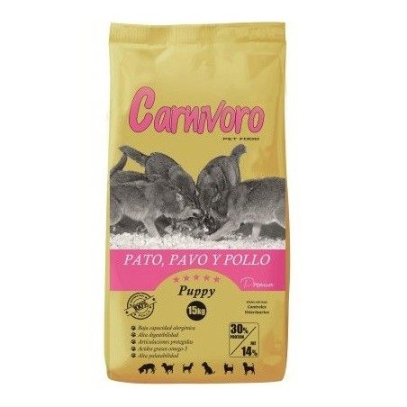 Cachorrinho Carnívoro com Pato, Peru e Frango 15 kg