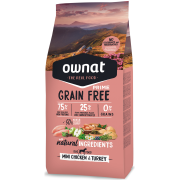 Ownat Prime Grain Free Mini Frango Adulto e Peru 3 kg