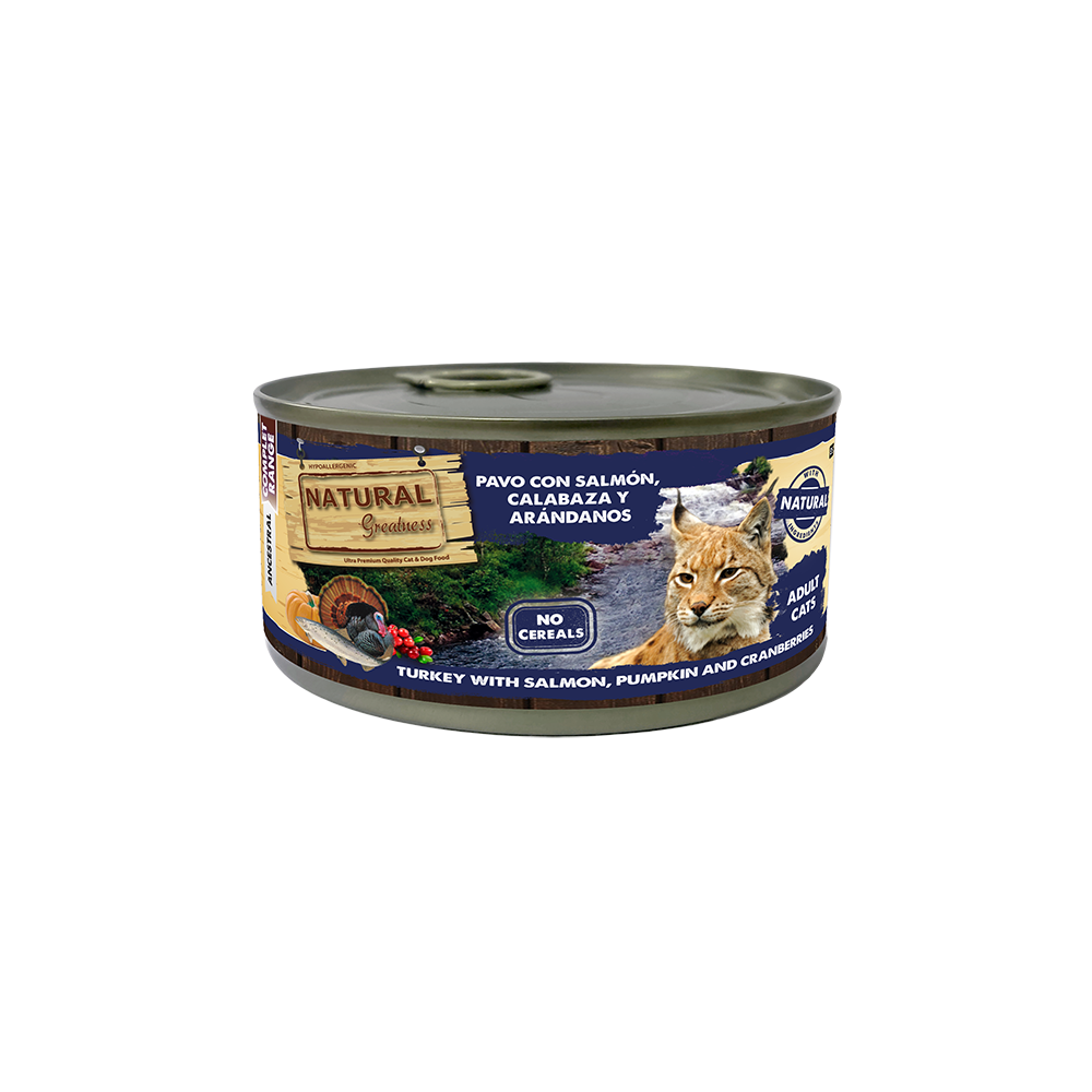 Natural Greatness Gato Lata Complet Peru com salmão, abóbora e mirtilos
