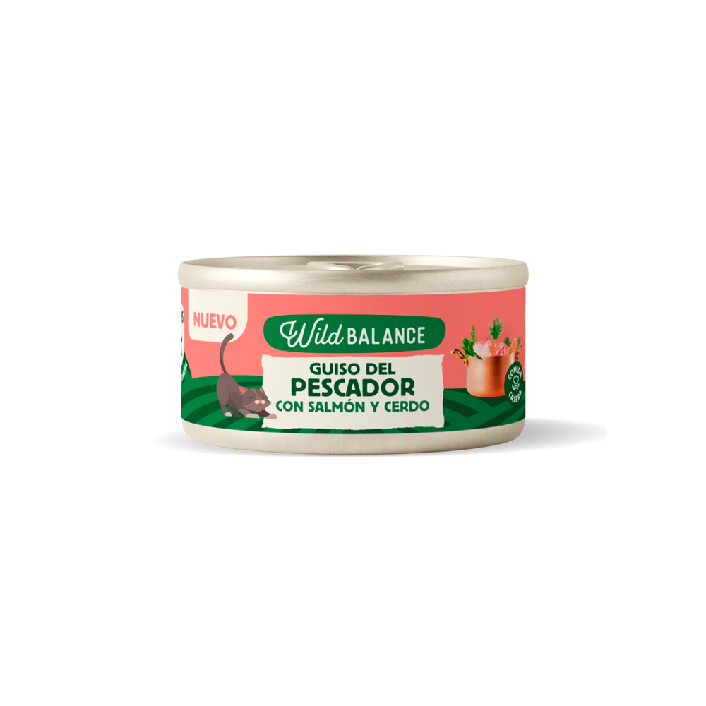 Wild Balance Gato Recetas del Chef Lata Guiso del Pescador de Salmón y Cerdo